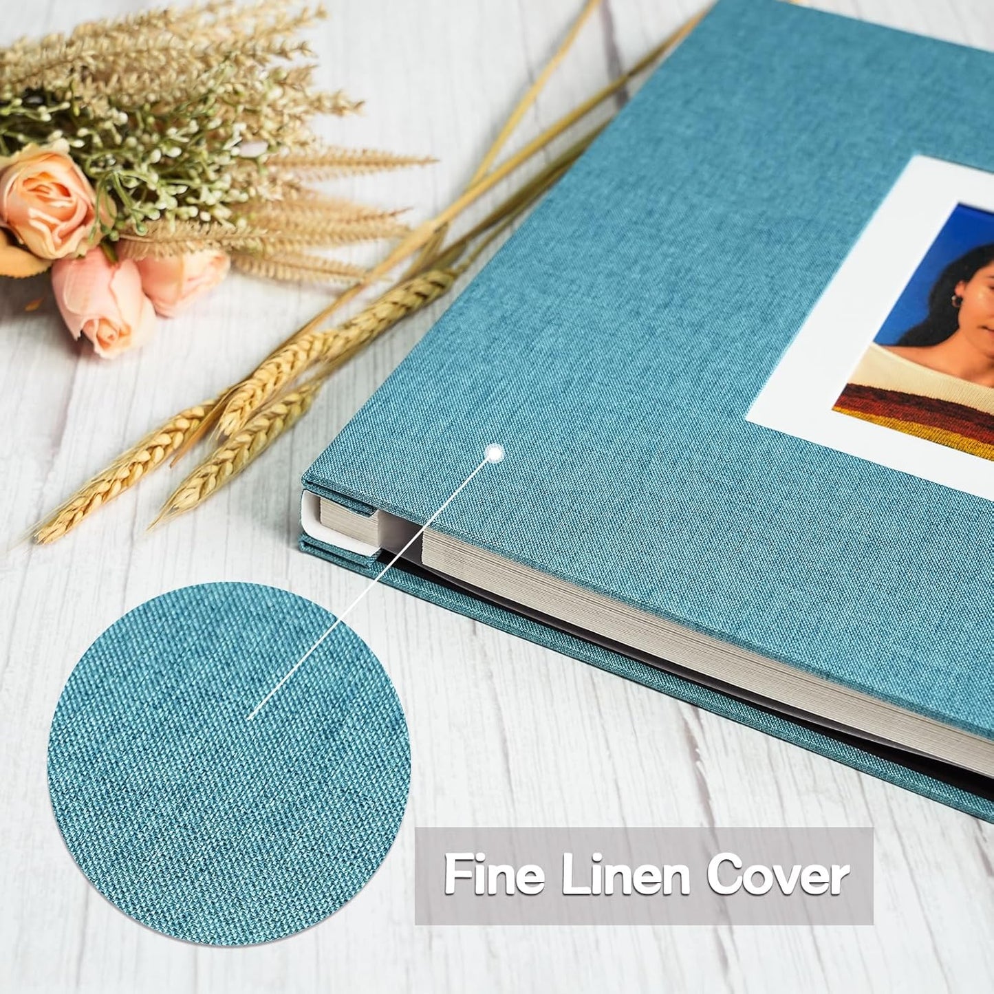 Vienrose Photo Album Self Adhesive for 2x3 4x6 5x7 8x10 Pictures DIY Scrapbook 60 Blank Pages Linen Cover Memory Book for Wedding, Baby Growth, Travel, Skyblue