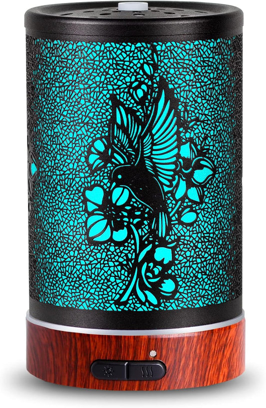 Essential Oils Diffuser,Aromatherapy Diffuser,Birthday Gifts for Women Mom Grandma,Metal Cool Mist Humidifier with 7 Colors Lights Waterless Auto Off Air Diffusers (A-Hummingbird)