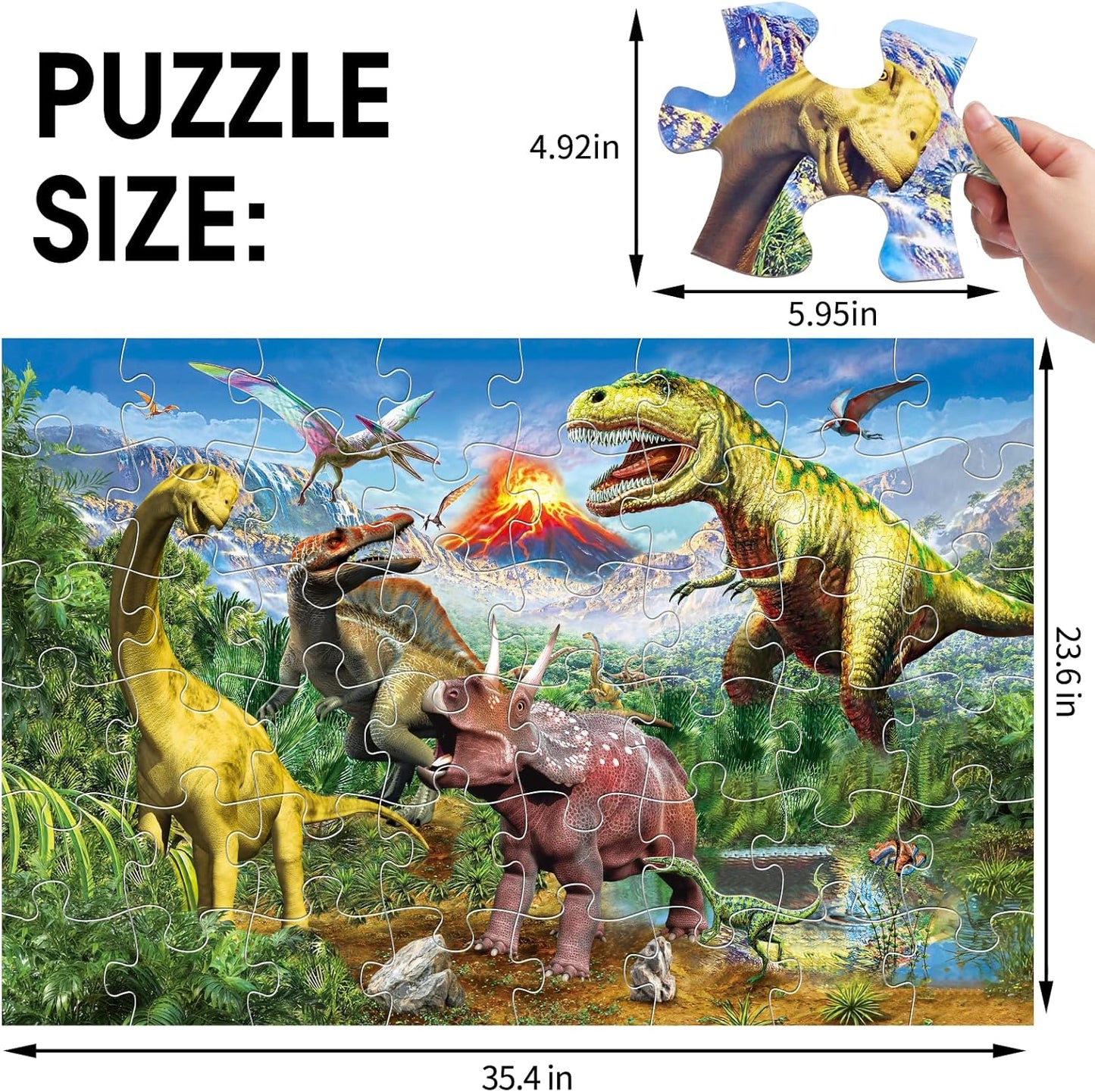Jumbo Floor Puzzle for Kids,48 Piece Volcano Dinosaur Large Jigsaw Puzzles, Fun Educational Toy for Toddlers Ages 3-5,Preschool Learning Gift for Boy Girl Ages 4-8