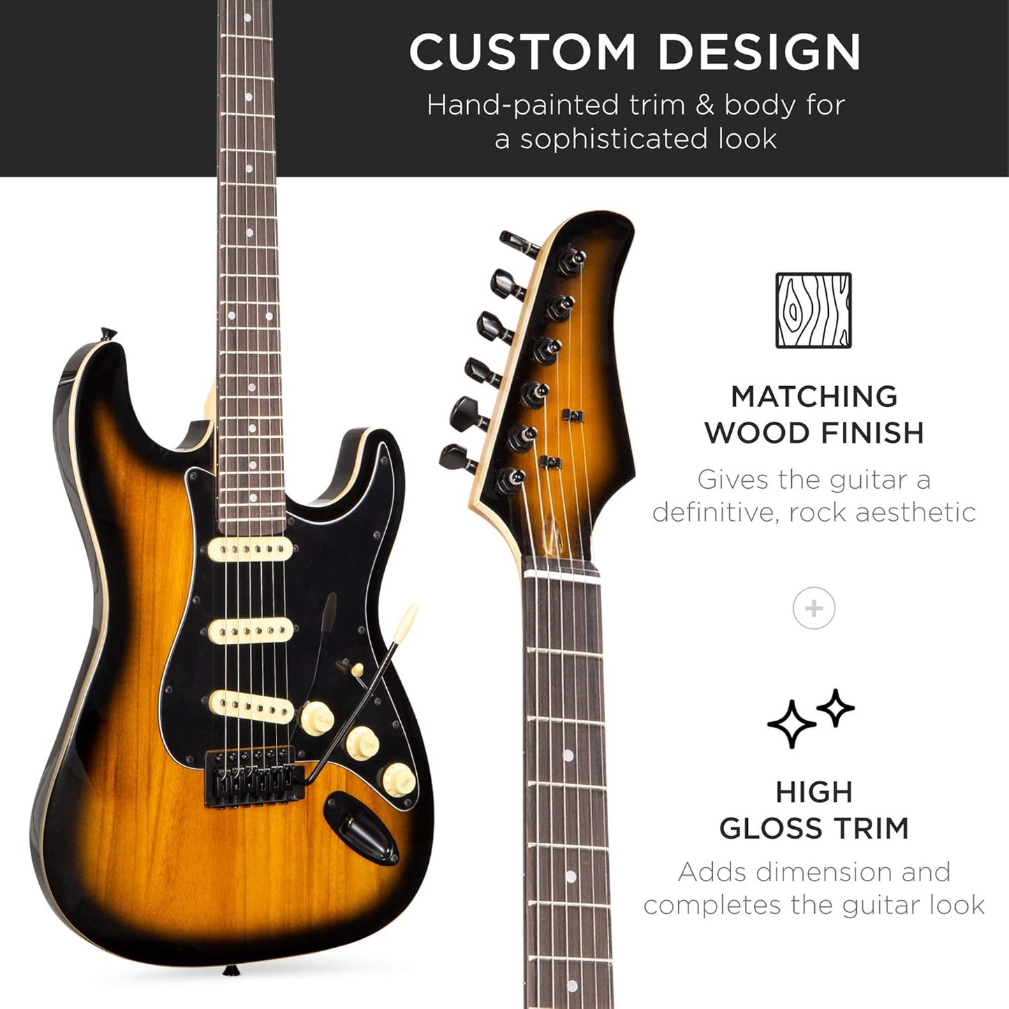 Best Choice Products 39in Full Size Beginner Electric Guitar Starter Kit w/Case, Strap, 10W Amp, Strings, Pick, Tremolo Bar - Sunburst