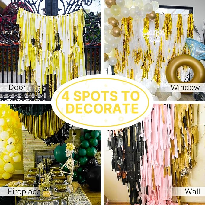 PartyWoo Gold Foil Crepe Paper Streamers 4pcs 328ft Pack of Metallic Gold Foil Crepe Paper for Wedding Birthday Baby Shower Bridal Shower Engagement New Year Eve Graduation Party Decorations