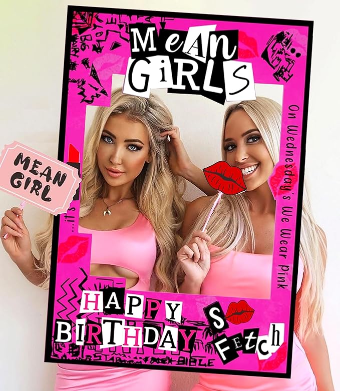 LaVenty Mean Girls Birthday Party Photo Booth Props Frame Mean Girls Party Decoration Y2k Birthday Party Decorations Hot Pink Girl Birthday Party Supplies