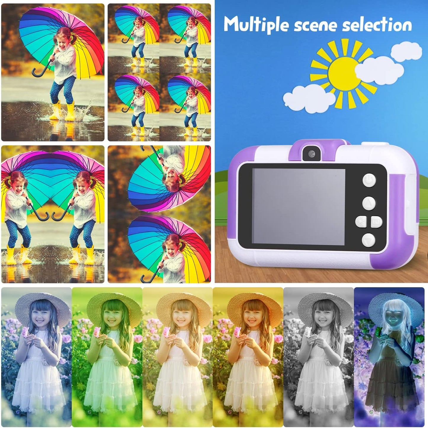 SUZIYO Children Camera, Birthday Electronic Toys for Kids, Upgrade Toddlers Selfie Digital Camcorder 1080P for Age 4-7 Years Old Boys Girls with 32G SD Card, Purple