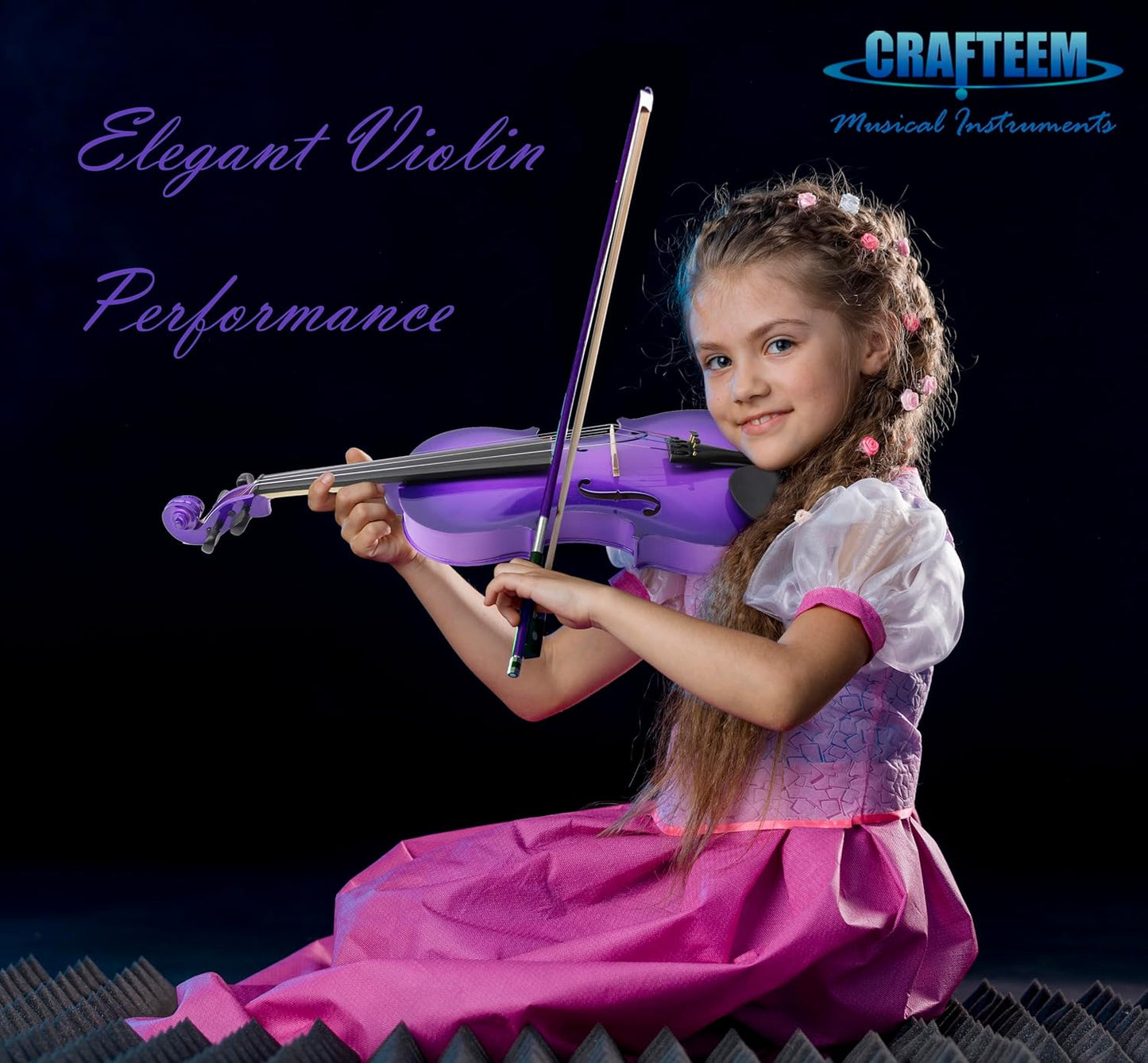 1/4 Fiddle Purple Colored Premium Violin Outfit for Beginners Adults Kids With 5 Color Fingering Tape- Handcrafted Student Beginner Violin.(Purple, 1/4)
