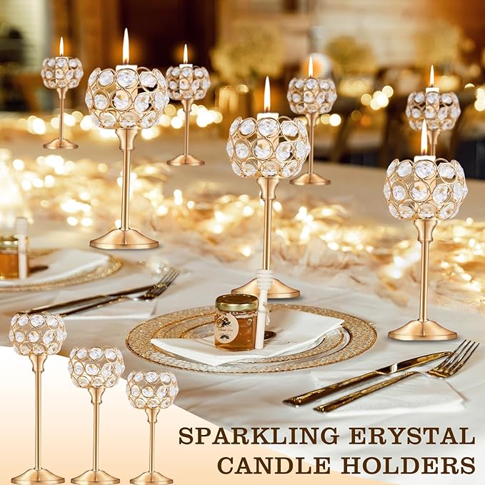 Crystal Candle Holders Set of 16 for Wedding Centerpieces Gold Or Silver Candle Holders Bulk Decorative Tealight Candle Holder for Wedding, Party,Table Centerpieces Decoration (Golden, 2 Sets(6 Pcs))