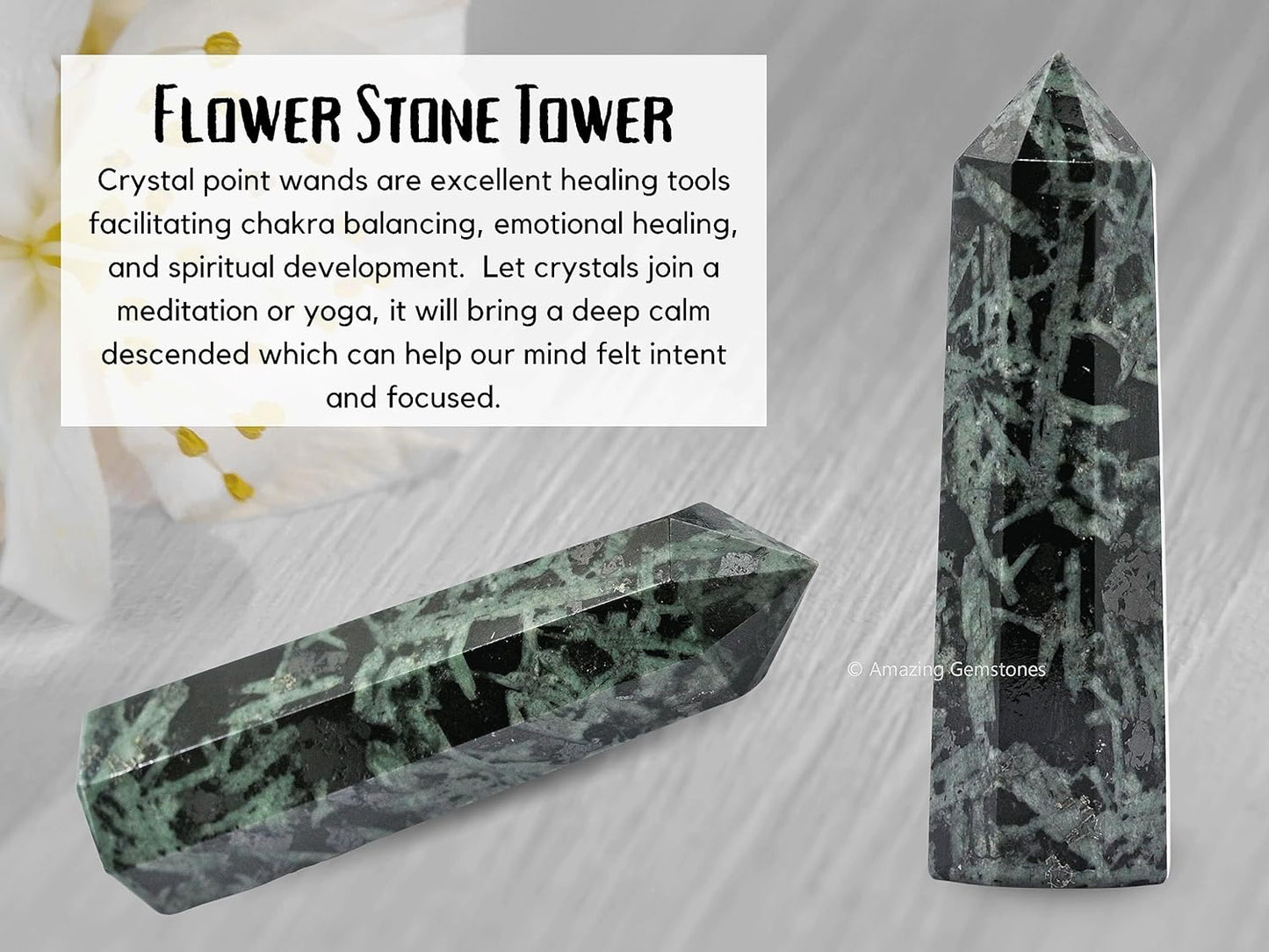 Amazing Gemstone Flower Stone Crystal Towers - Natural Healing Crystal Point Obelisk for Reiki Healing and Crystal Grid (2 Inch to 3 Inch)
