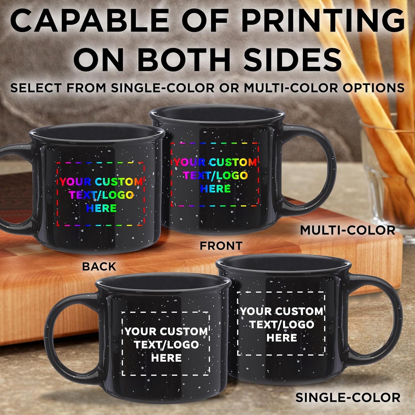 DISCOUNT PROMOS Custom Ceramic Campfire Coffee Mugs 13 oz. Set of 50, Personalized Bulk Pack - Perfect for Tea, Espresso, Cappuccino, Hot Cocoa - Black