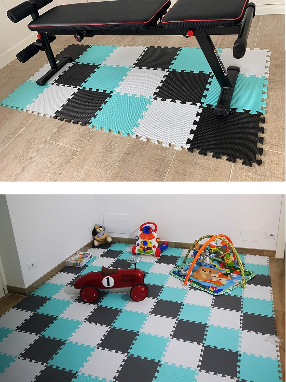 MQIAOHAM® 25 Pieces Puzzle Play Mats, Soft Baby Play Mat, Kids Interlocking Foam Floor Tiles, Toddlers Carpet Playmats G301025-111