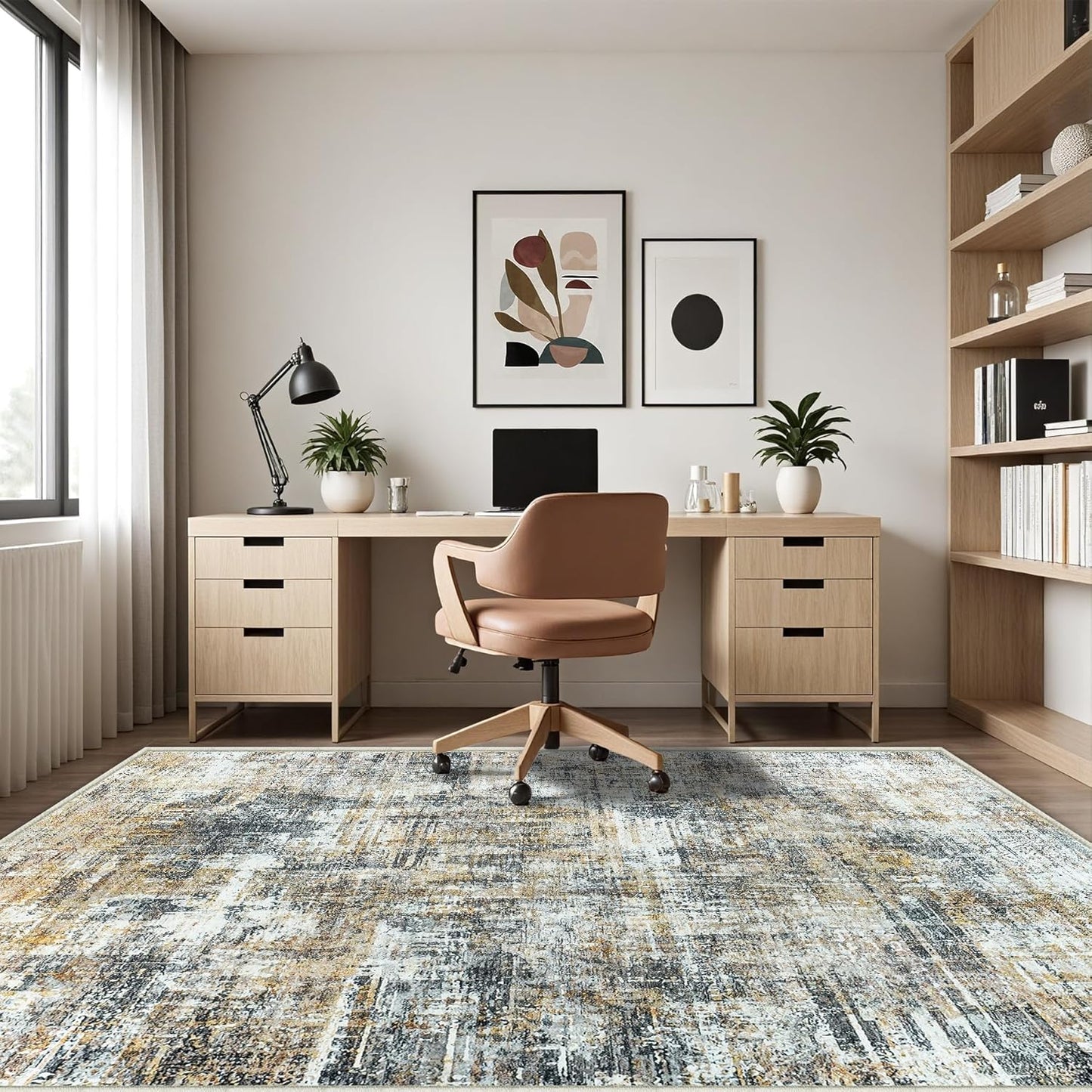 Area Rug Living Room Rugs: 5x7 Abstract Washable Rugs Ultra Soft Carpets with Non-Slip Backing Stain Resistant Carpet for Dining Room Table Bedroom Nursery Indoor Home Office Brown/Gray