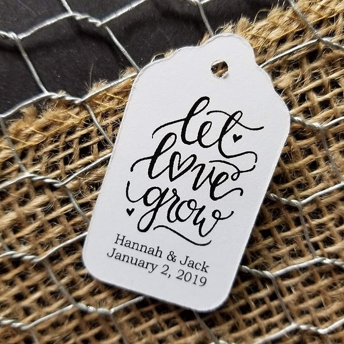 Let Love Grow Personalized CardStock Favor Tag Sets of 25 Tags (Small 2" x 1 1/8") Wedding Shower Baby