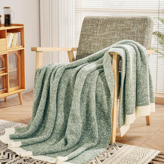 NEXHOME PRO Super Soft Throw Blankets for Couch, Reversible Warm Blankets Cozy Knit Blanket for Women, Fuzzy Plush Lightweight Throws for Sofa, Bed, Picnic, Sage Green White, 50 x 60 inches