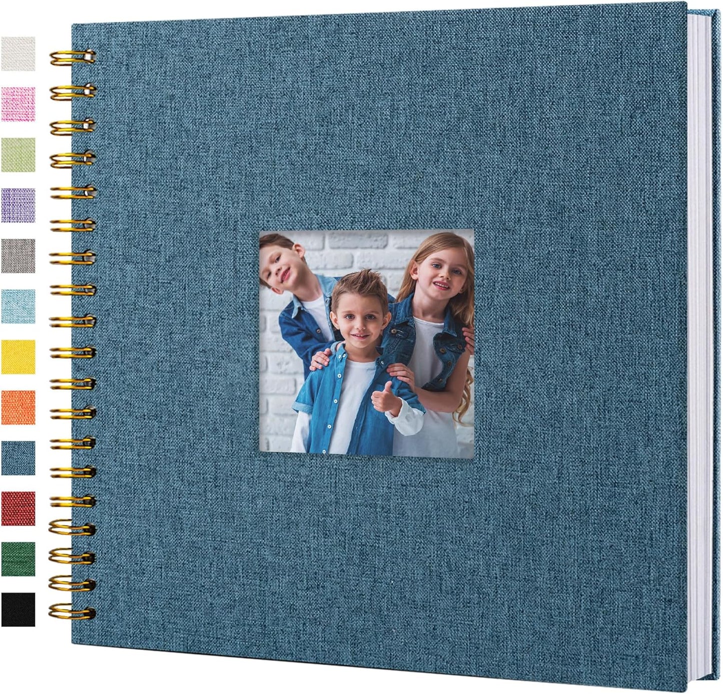 Scrapbook Photo Album Linen Cover, 10 x 10 Inch Hardcover Kraft White Pages Memory Book, for Travel Wedding Guest Book Christmas Baby Shower (40 Sheets/ 80 Pages,Blue)