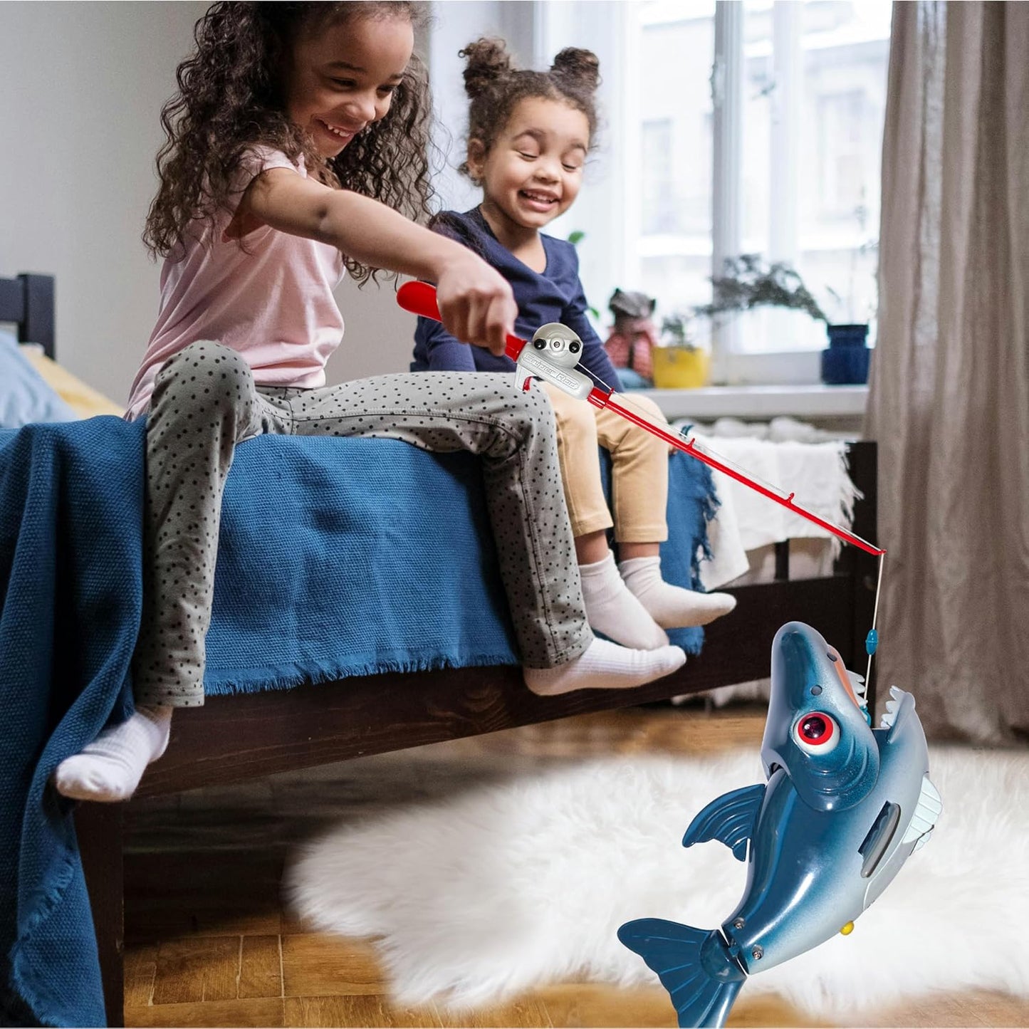 Small World Toys Magnetic Fishing Game, Catch of The Day Shark Fishing Toy for Kids Ages 3+, Includes Kids Fishing Pole and 1 Shark for Toddler Bath Toys, Water Fish Toys for Pools & Tubs