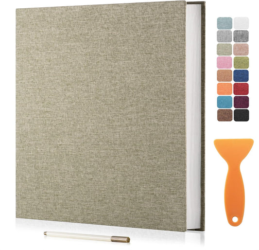 Large Photo Album Self Adhesive Scrapbook Album for 4×6 8×10 Pictures DIY Magnetic Linen Cover Album 60 Pages for Family Wedding Gifts with Metal Pen and Plastic Board