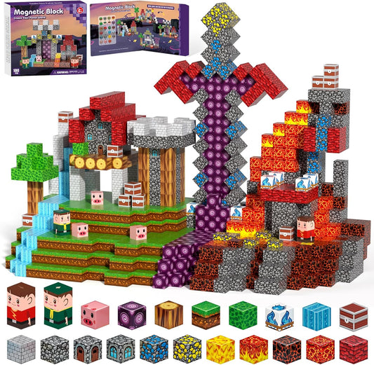 Magnetic Blocks, Magnetic Building Blocks 100pcs, Magnetic Blocks for Kids Ages 4-8, Magnetic Cubes STEM Sensory Toys for Ages 3+ Toddlers Boys & Girls–Christmas Birthday Party Kids Gifts