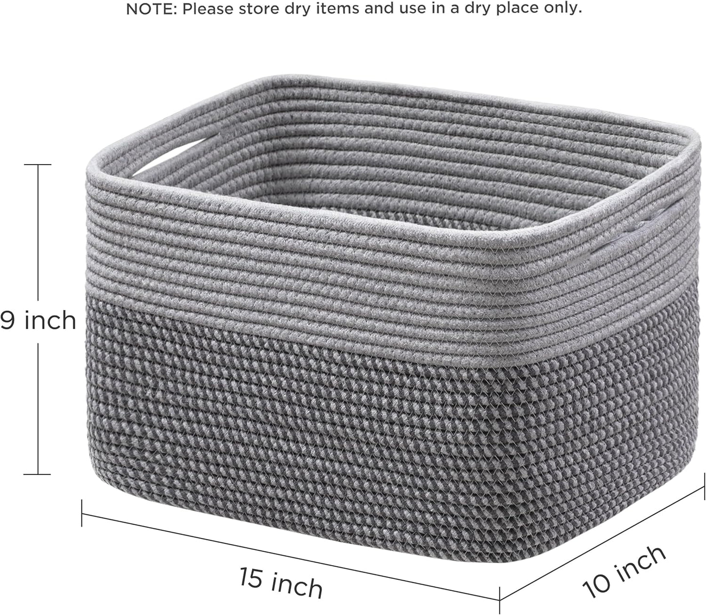 UBBCARE 4 Pack Baskets for Organizing, Woven Storage Baskets for Toys and Towel, Rectangle Cotton Rope Basket with Handles, 15''L x10''W x9''H, Mixed Grey
