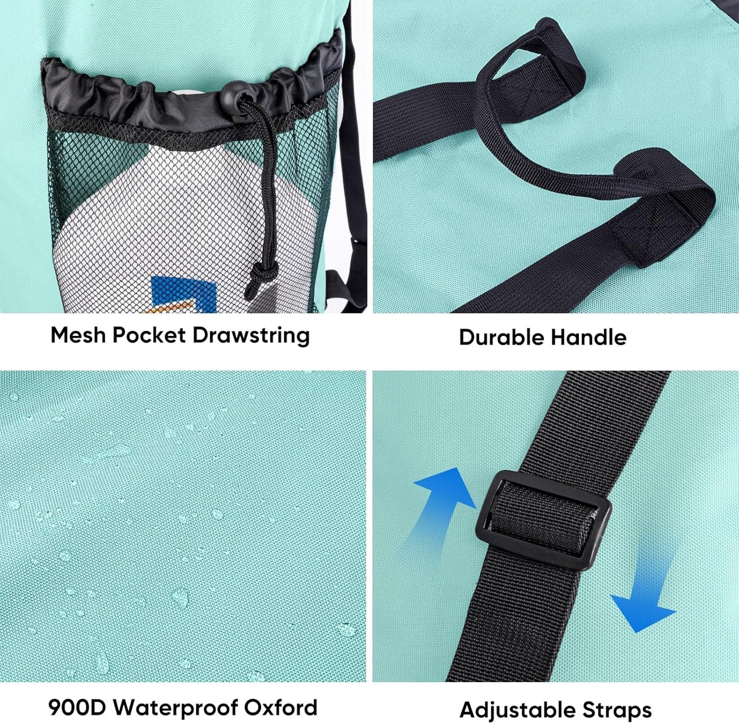 BALEINE 120L Laundry Bag Backpack, 900D Oxford Fabric Large Travel Laundry Bags with Shoulder Straps and 2 Mesh Pockets for College Dorm, Apartment, Laundromat (Sky Blue, 120L)