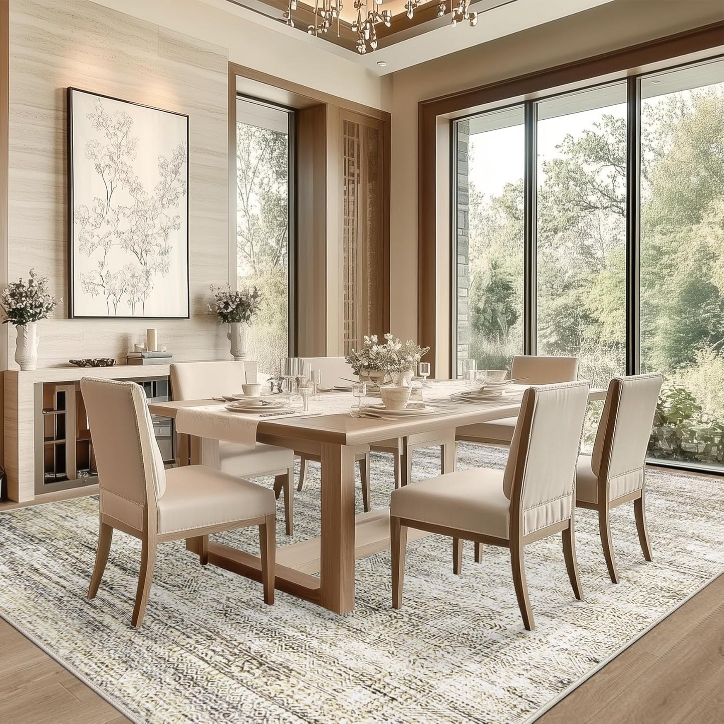 8x10 Area Rug Living Room Rugs - Washable Rug Large Modern Abstract Soft Thin Carpets Indoor Floor No Slip Vintage Carpet for Bedroom Under Dining Table Nursery Home Office Decor Nature