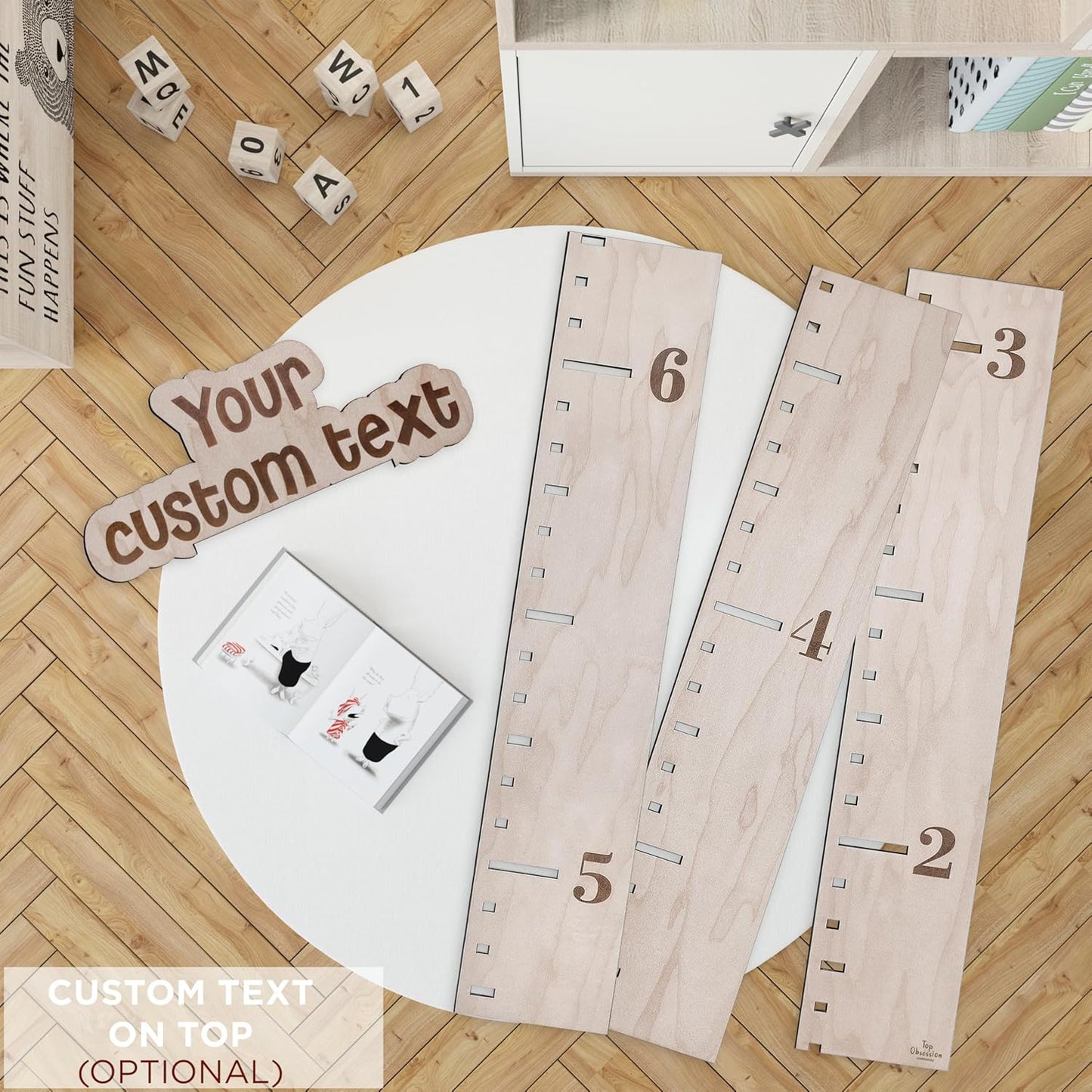 Personalized Wooden Ruler Growth Chart for Kids with Height Markers, Custom Name Growth Chart Hanging Decor for Baby Boy & Girl, Family Measuring Board Wood, Wall Meter for Children (56 in x 3,5 in)