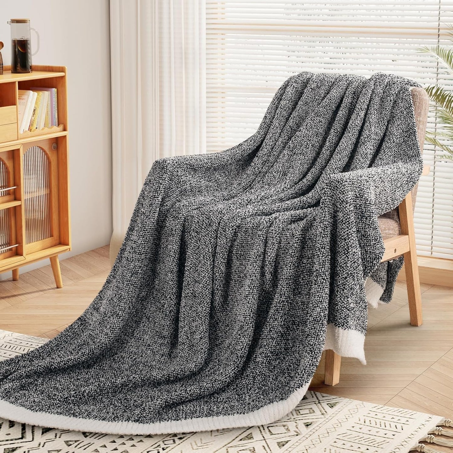 NEXHOME PRO Twin Size Soft Throw Blankets for Couch, Cozy Blankets Reversible Warm Knit Blanket for Women, Fuzzy Plush Lightweight Throws for Sofa, Bed, Picnic, Black 60 x 80 inches