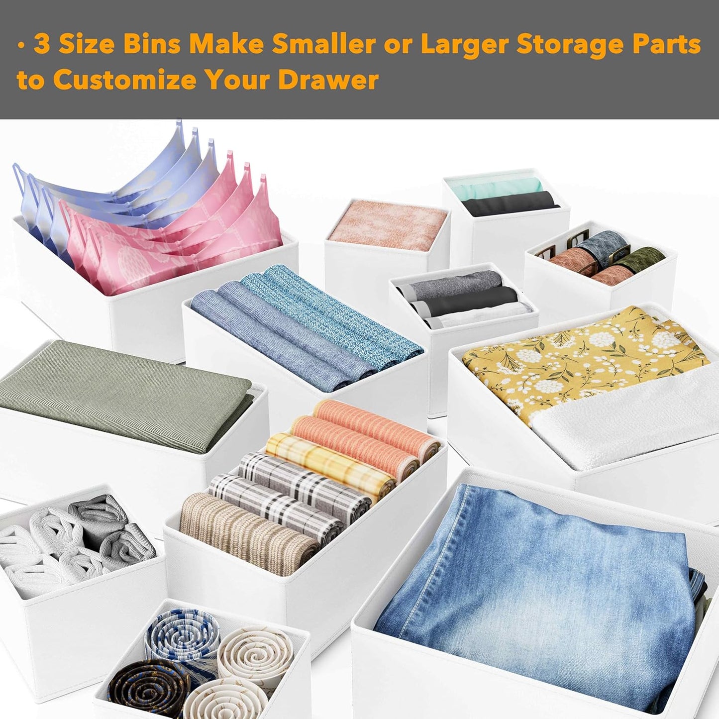 SpaceAid Drawer Organizer Clothes, 12 Pack Dresser Organizer Bins for Nursery, Closet Organization and Storage Dividers for Clothing, Baby Clothes, Underwears, Socks (White)