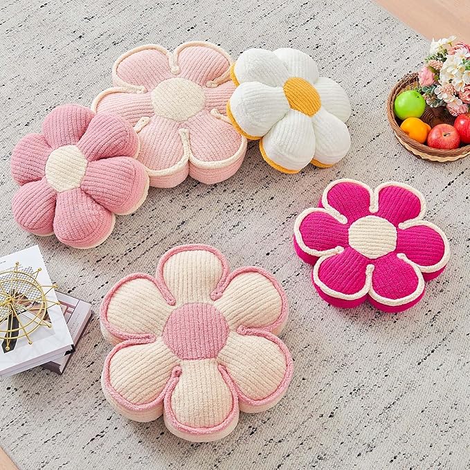 Flower Pillow, Soft Flower Decorative Throw Pillow, Cute Daisy Flower Shaped Seating Floor Cushion Room Décor Plush Pillows for Sofa Couch Bed (13.7 Inch, Hot Pink)