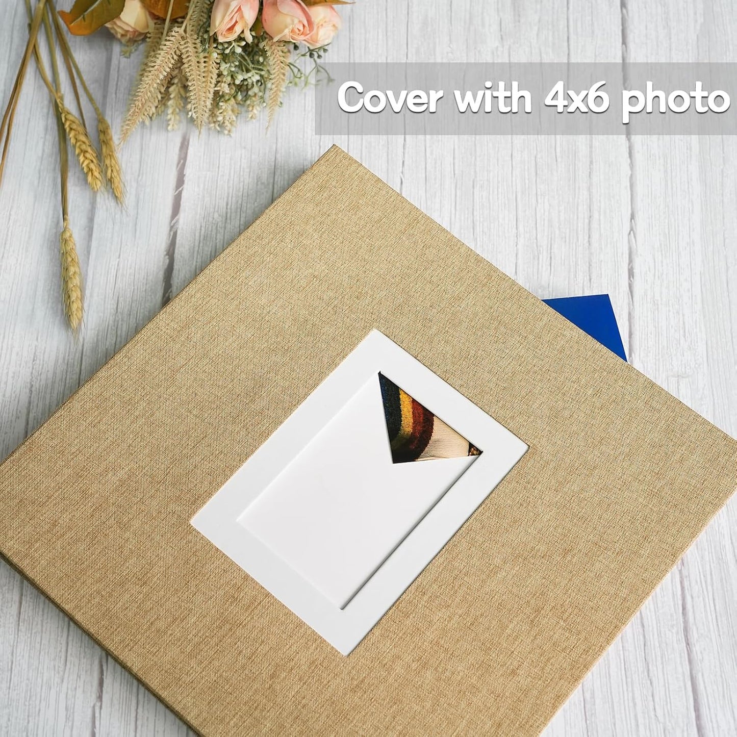 Vienrose Photo Album Self Adhesive for 2x3 4x6 5x7 8x10 Pictures DIY Scrapbook 40 Blank Pages Linen Cover Memory Book for Wedding, Baby Growth, Travel, Khaki