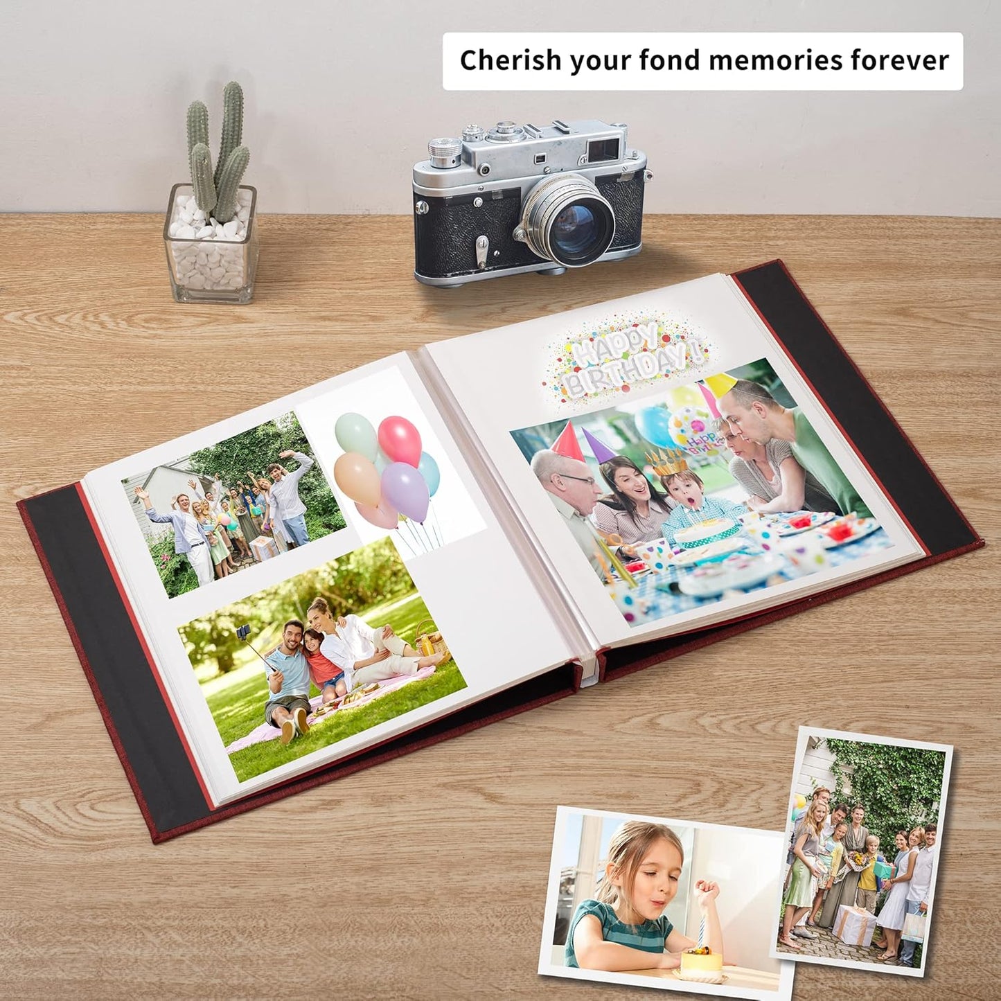 Photo Album Self Adhesive Scrapbook Album for 4×6 Pictures DIY Magnetic Linen Cover Album 15 Sheets/30 Blank Pages for Family Wedding, Birthday, Christmas, Anniversary (Red)