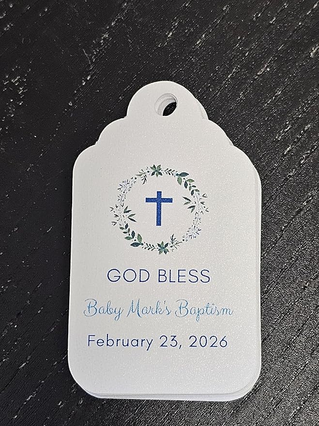 Mi Bautizo Baptism Christening Personalized Thank You Tags 20 pcs - More Colors Available (White/Blue)
