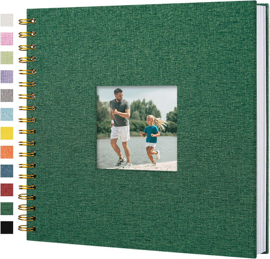 Scrapbook Photo Album Linen Cover, 10 x 10 Inch Hardcover Kraft White Pages Memory Book, for Travel Wedding Guest Book Christmas Baby Shower (40 Sheets/ 80 Pages,Darkgreen)