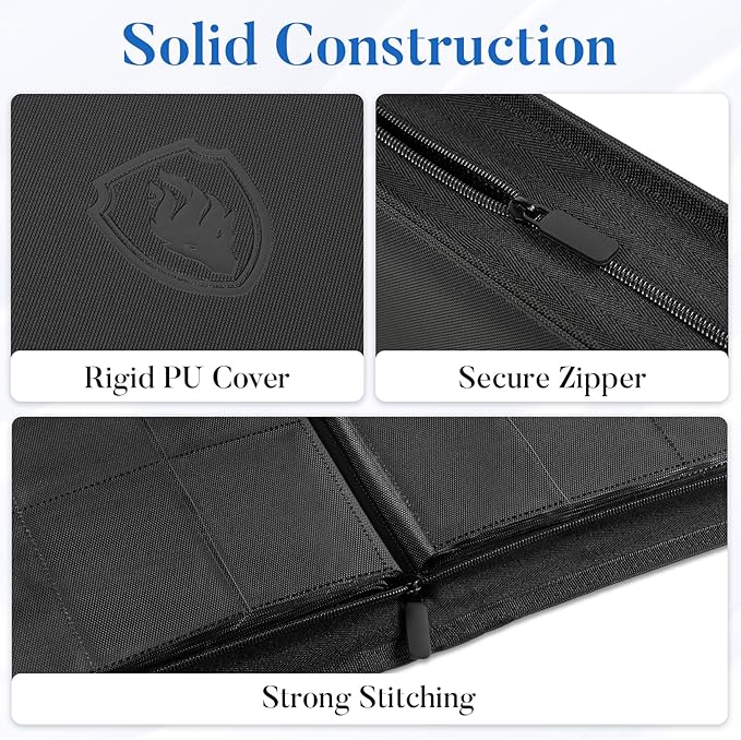 Premium Zip Card Binder 12 Pocket, Fabmaker 912 Pockets Trading Card Binder, PU Zipper Card Collection Album, Sturdy Side-Loading Card Book Holder for MTG, TCG, Game Cards, Sports Cards, Black