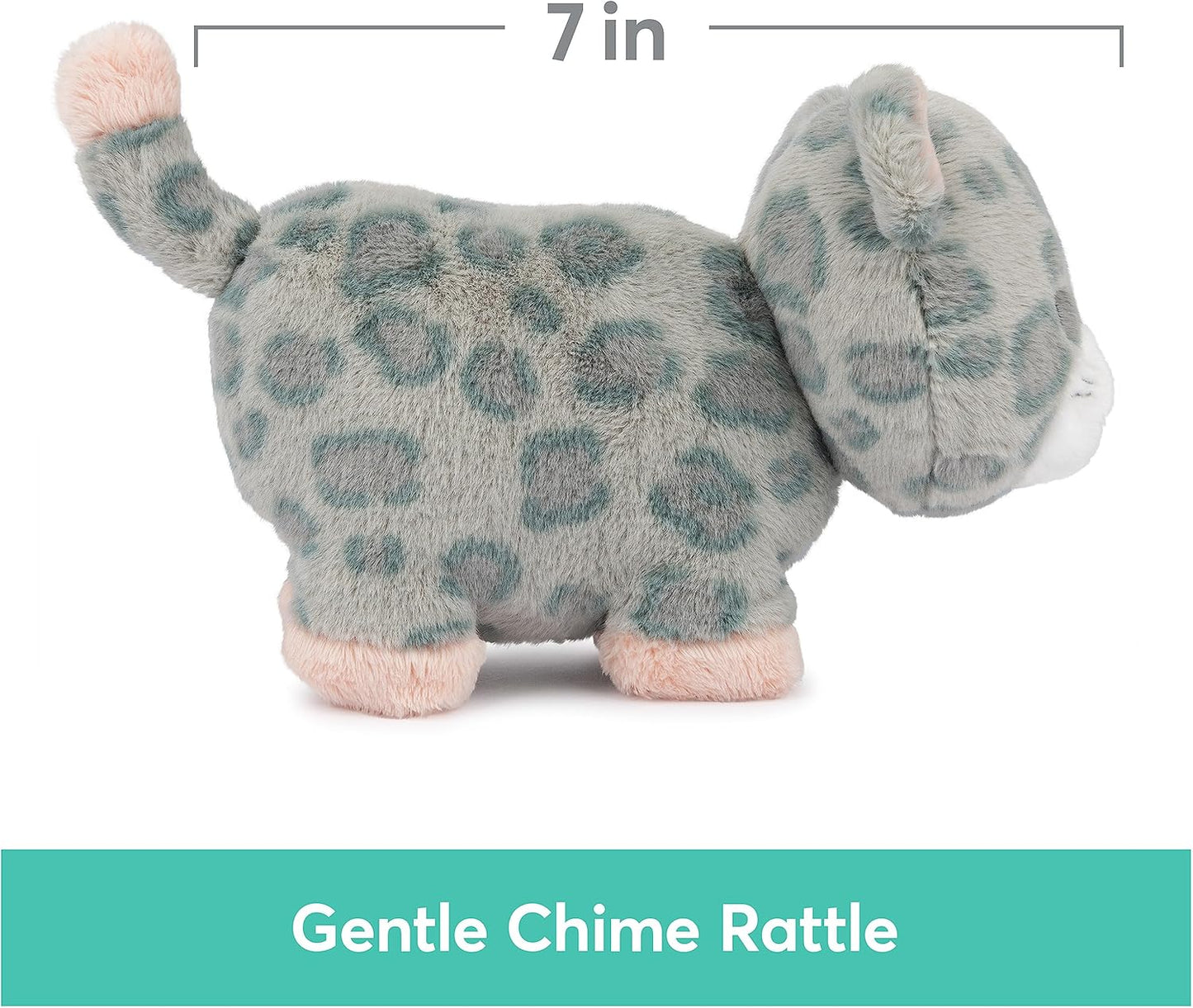 GUND Baby Safari Friends Collection Plush Leopard with Chime, Sensory Toy Stuffed Animal for Babies and Newborns, Gray/Pink, 7"