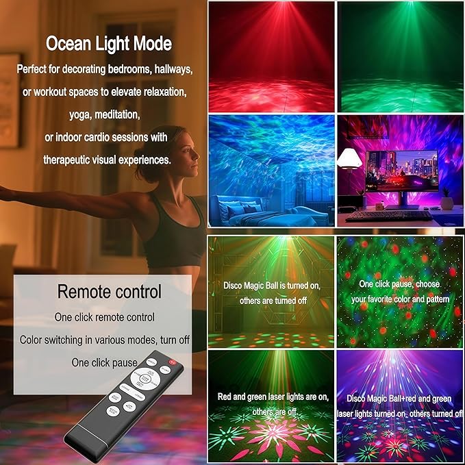 Party Lights DJ Disco Lights, Sound Activated Disco Ball Strobe Stage Light Star Ocean Projector with Remote Control for Home Decoration Parties Gift Club Bar Festival Christmas Birthday Wedding