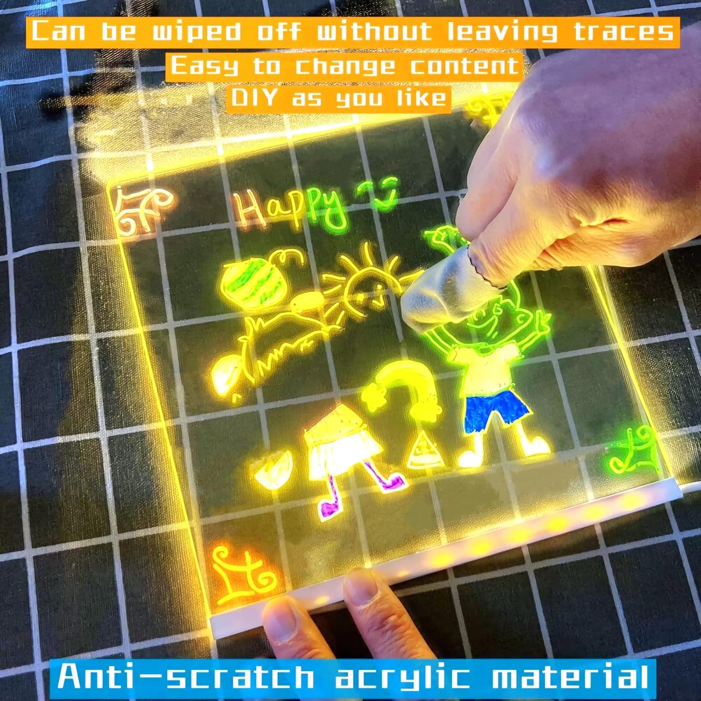 Small Acrylic Dry Erase Board with Light Light up Drawing Board with Stand as a Glow Memo LED Letter Message Board Note Glass Led Board White Board with 7 Pen for Office School Home (Small)