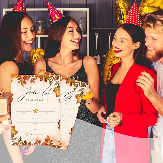 Join Us In Celebrating - Fall Invitation Cards with Envelopes Pack of 20 (4"x6") - Autumn Themed Leafy Invitations for Baby Shower, Wedding, Bridal Shower, Baptism, etc.(149)