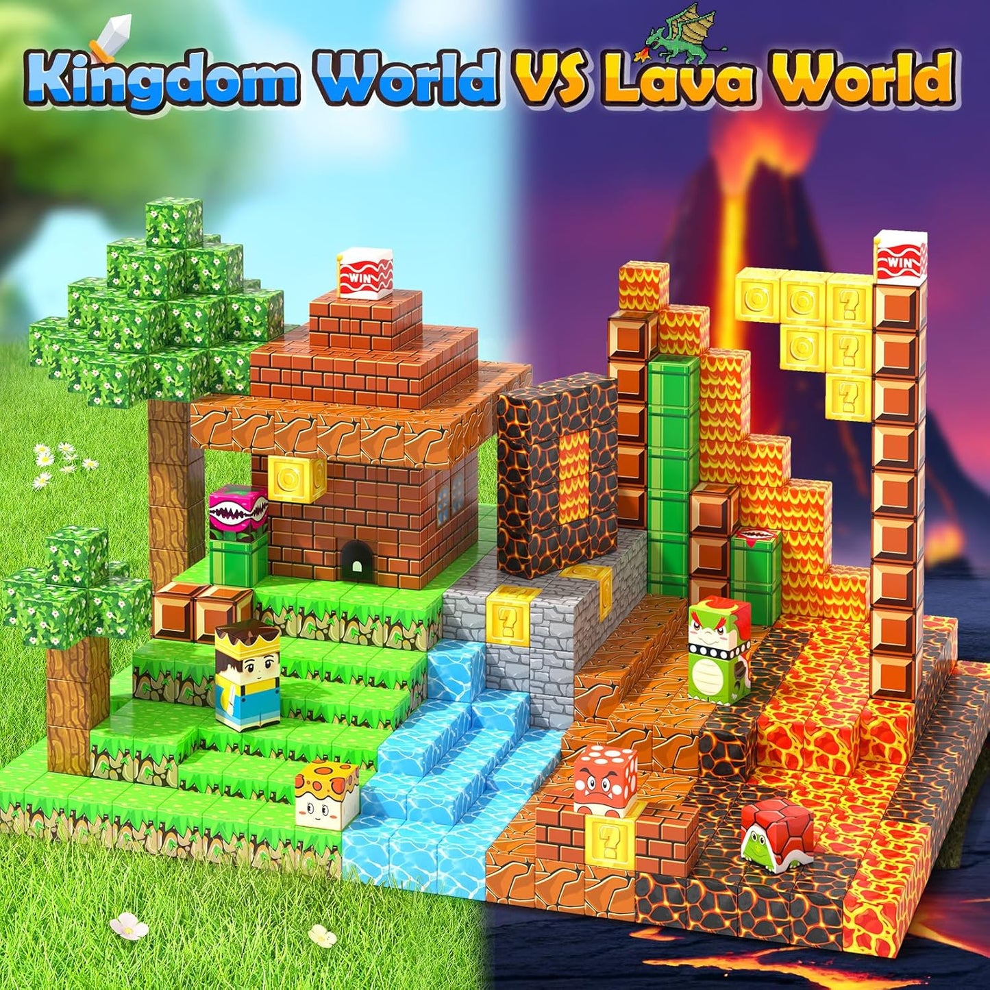 100pcs Magnetic Blocks - Build Mine Magnet World Game Adventure Set STEM Building Toys for Kids 3+ Years Old 1” Magnetic Cubes for Boys Toddler Boy Gifts Toys for Ages 3-5 5-7 8-12