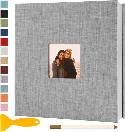 Photo Album Self Adhesive Pages Scrapbook Magnetic Photo Albums for 4x6 5x7 8x10 Pictures Sticky Pages Books for Baby Family Wedding 13.2x12.8 Grey 60 Pages