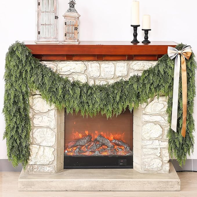 Real Touch Cedar Garland - Artificial Christmas Garlands Faux Green Cedar Fake Pine Needles Garland for Fireplace,Table, Stairs, Mantle, Window,Indoor Outdoor,Home,Holiday Decor(1 PCS,5 FT)