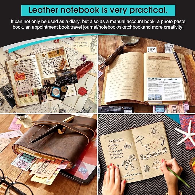 Genuine Leather Notebook - 5x7.1 Inch Vintage Journal for Writing, Travel, Artists, Women and Men - Blue