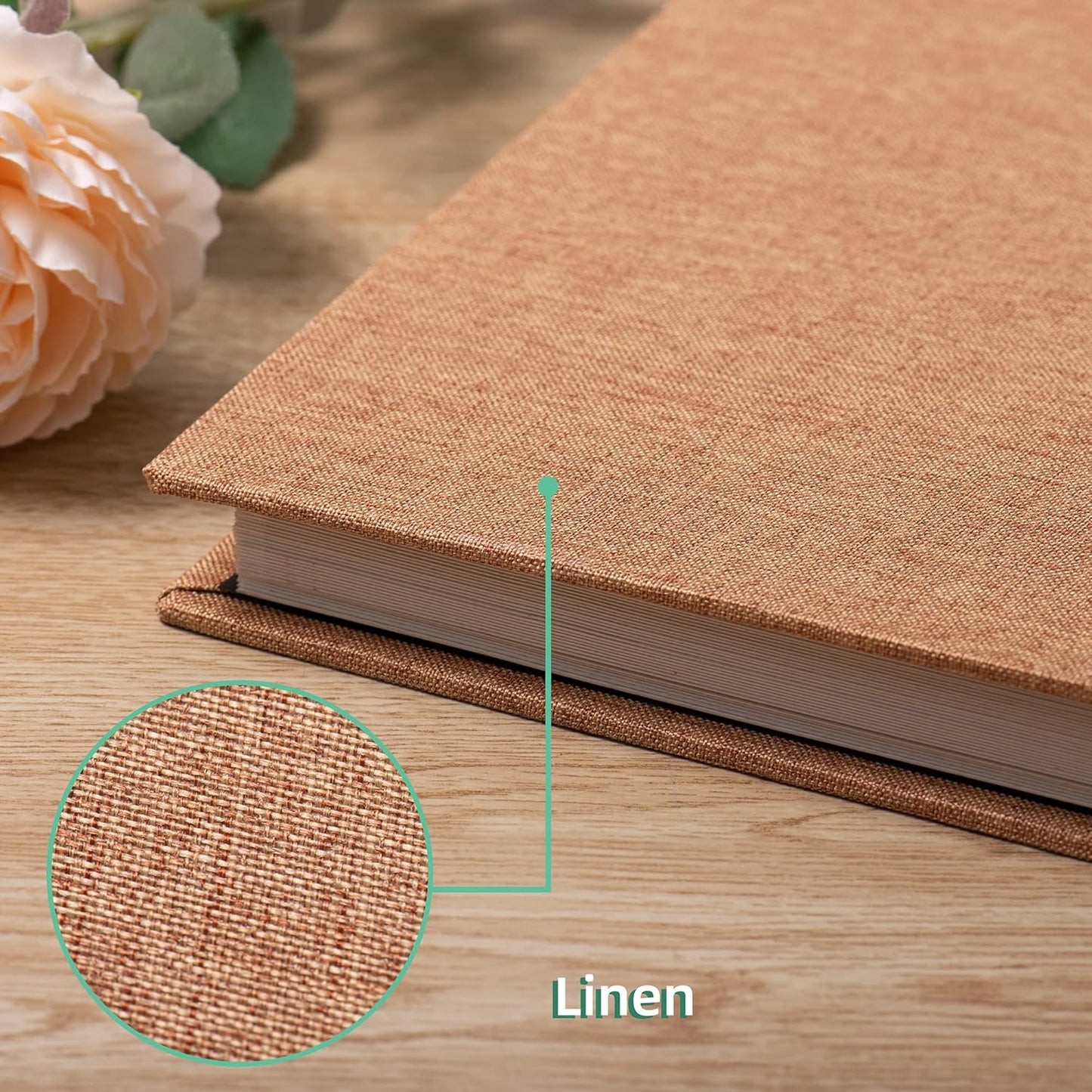 Large Photo Album Self Adhesive Scrapbook Album for 4×6 8×10 Pictures DIY Magnetic Linen Cover Album 60 Pages for Family Wedding Gifts with Metal Pen and Plastic Board