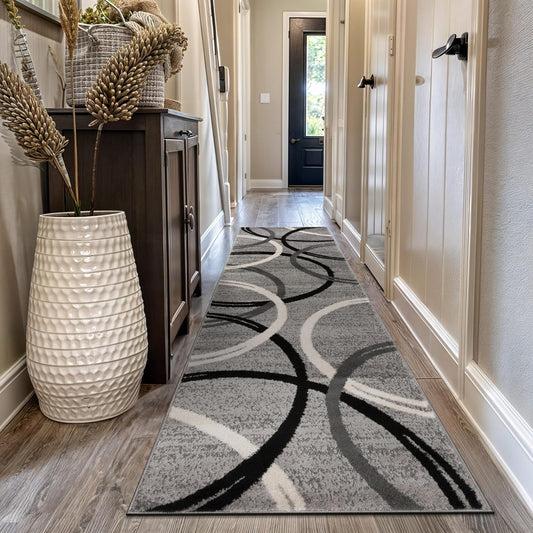 Rugshop Modern Wavy Circles Design Runner Rug 2'7" x 12' Gray