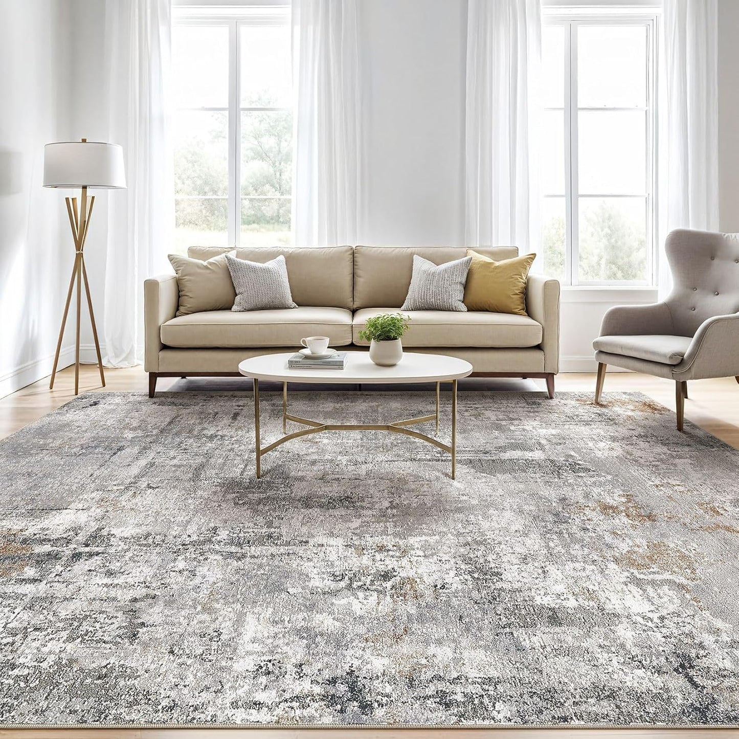 8x10 Area Rugs Living Room: Machine Washable Large Abstract Modern Soft Rug Stain Resistant Indoor Floor Non Slip Accent Carpet for Bedroom Nursery Playroom Office Dining Room Dorm- Gray Rust