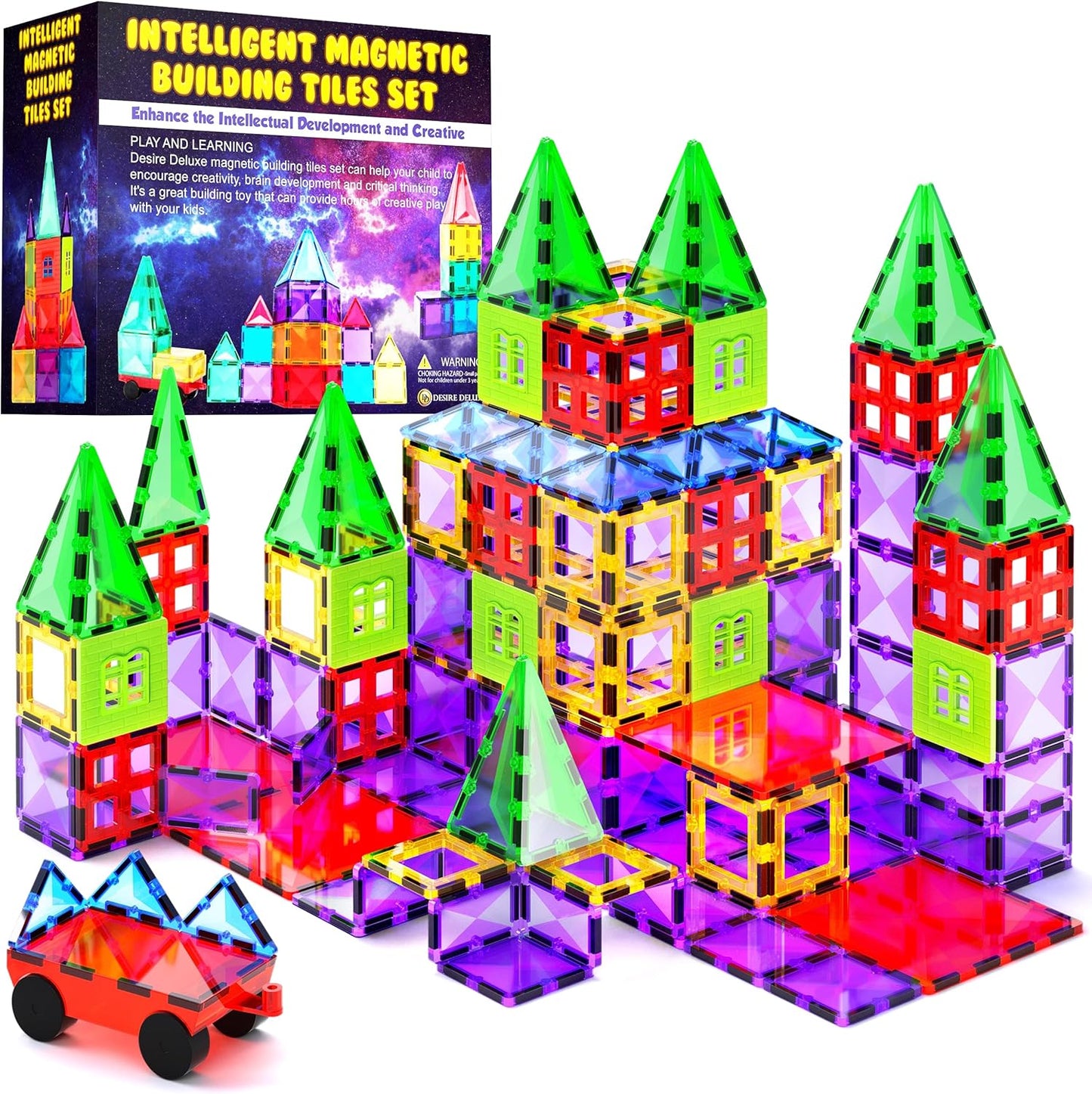 Magnetic Tiles Building Blocks Toy - STEM Educational Magnet Set for Kids, Creativity Preschool Learning Sensory Montessori Toddler Toys for Boys & Girls 3+ Years Old - 57PC