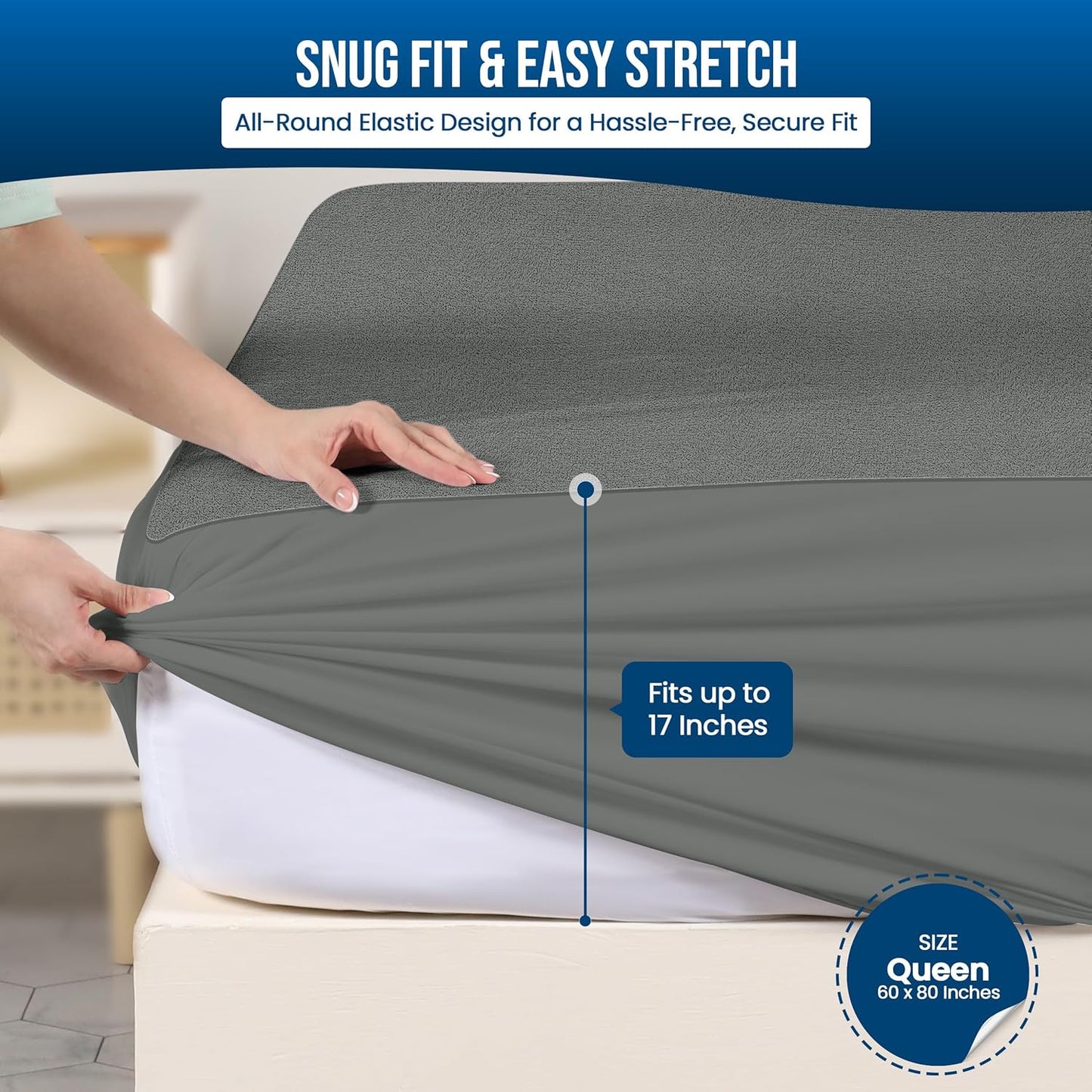 Utopia Bedding Waterproof Mattress Protector Queen Size, Premium Terry Mattress Cover 200 GSM, Breathable, Fitted Style with Stretchable Pockets (Gray)