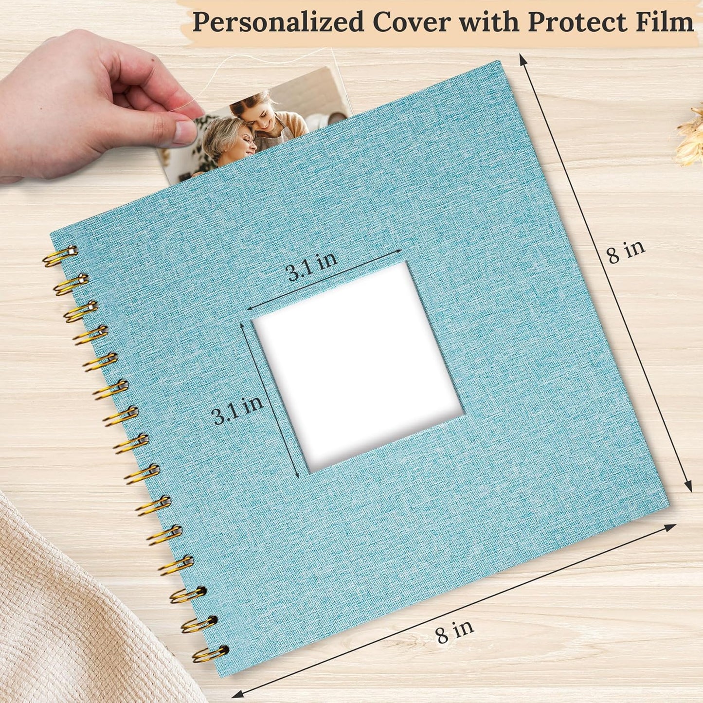 Scrapbook Photo Album Linen Cover, 8 x 8 Inch Hardcover Kraft White Pages Memory Book, for Travel Wedding Guest Book Christmas Baby Shower (20 Sheets/ 40 Pages,Light Blue)