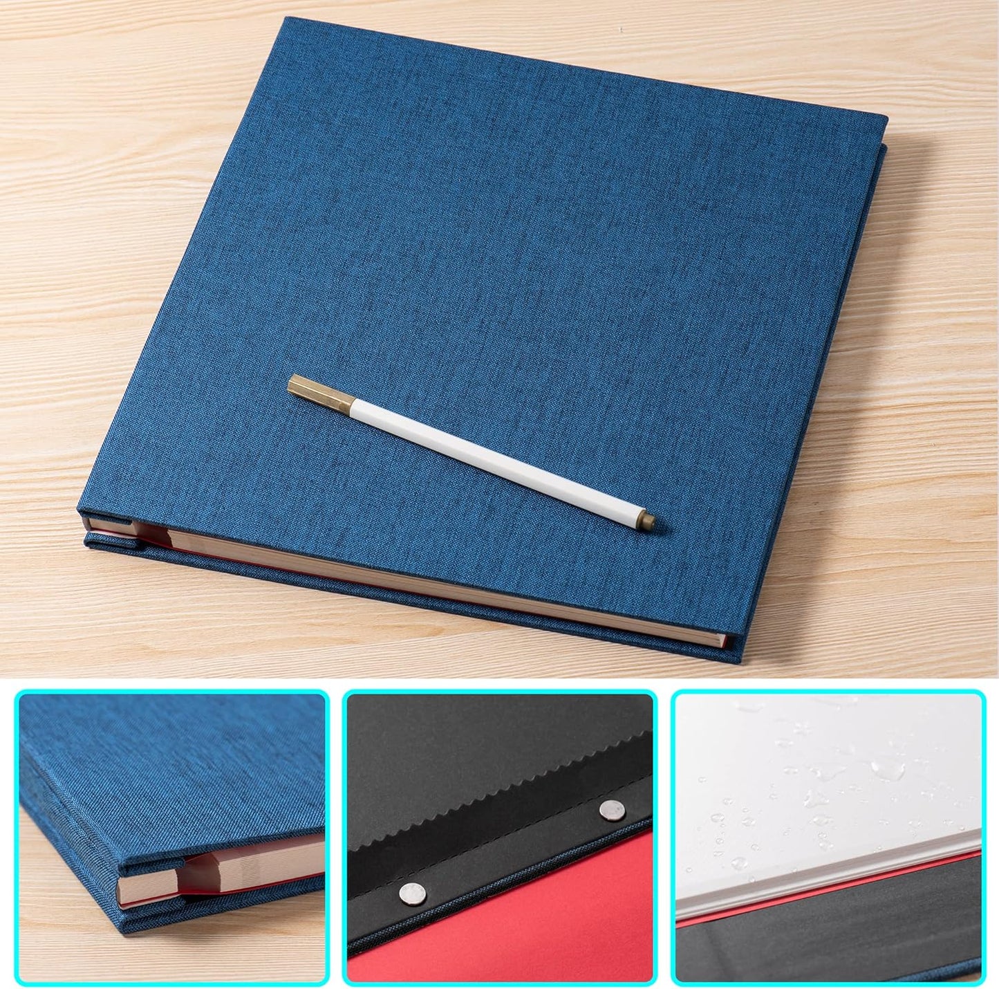 Photo Album Self Adhesive Scrapbook Album for 4Ã—6 Pictures DIY Magnetic Linen Cover Album 30 Blank Pages Great Gift for Family, Wedding, Birthday, Christmas, Anniversary(Blue), 6-15-Blue