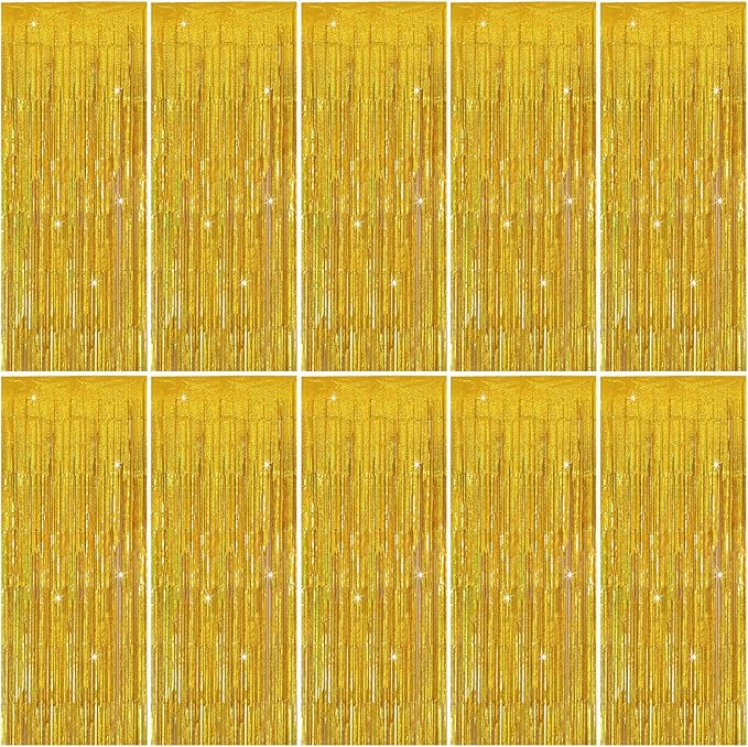 Tinsel Curtain Party Backdrop Gold Birthday Party Decorations 10 Packs Glitter Foil Fringe Curtain Party Decor Streamers Photo Booth for Birthday Christmas Wedding Halloween Graduation Decorations