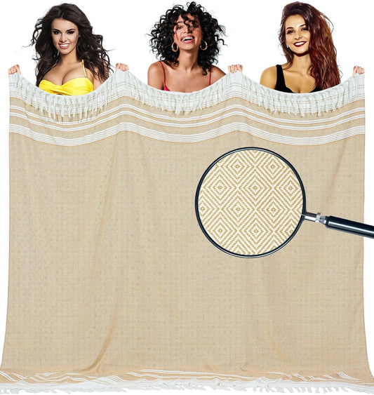 Oversized Turkish Beach Towel Blanket Cotton Giant XL Sandproof Towels Huge Linen XXL Extra Large Big Throw Quilt Blankets for Adults Cloud Travel Camping Glamping Accessories Essentials