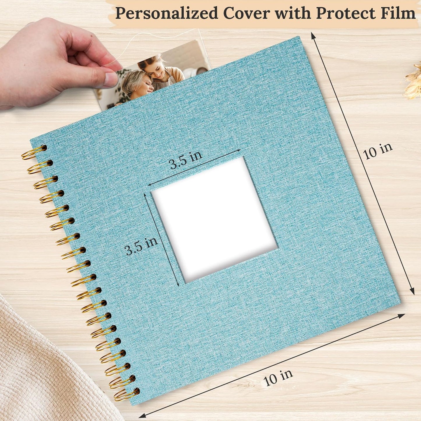 Scrapbook Photo Album Linen Cover, 10 x 10 Inch Hardcover Kraft White Pages Memory Book, for Travel Wedding Guest Book Christmas Baby Shower (40 Sheets/ 80 Pages,Light Blue)