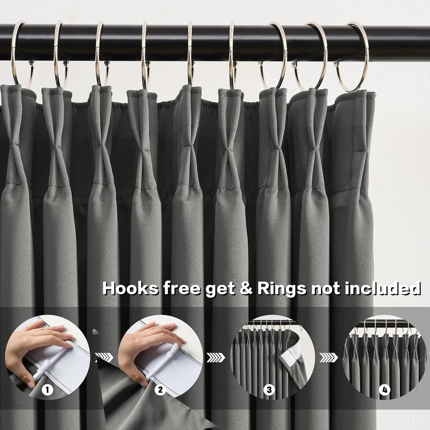 KEQIAOSUOCAI Classic Grey Color Curtains 2 Panels, Viral Pinch Pleat Vertical Drapes with Hooks Microfiber Noise Reducing Darkening Thermal Insulated Panel for Living Room (40 x 84 inches, Gray)